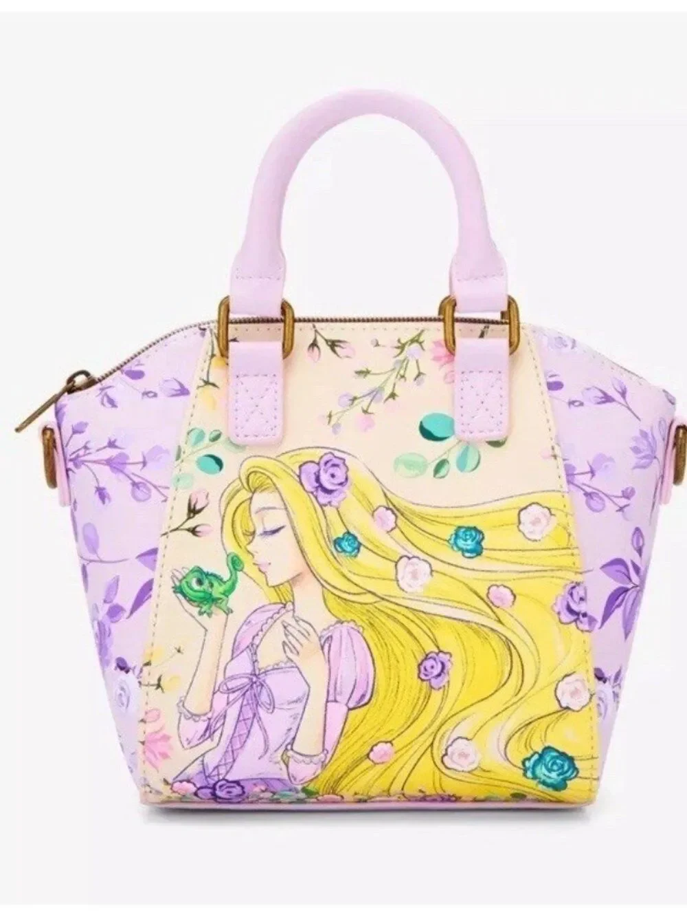 Loungefly Disney Girls Rapunzel Floral Satchel Purse Crossbody Bag Pascal NWT